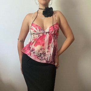 Rue 21 pink floral and sheer babydoll tank top